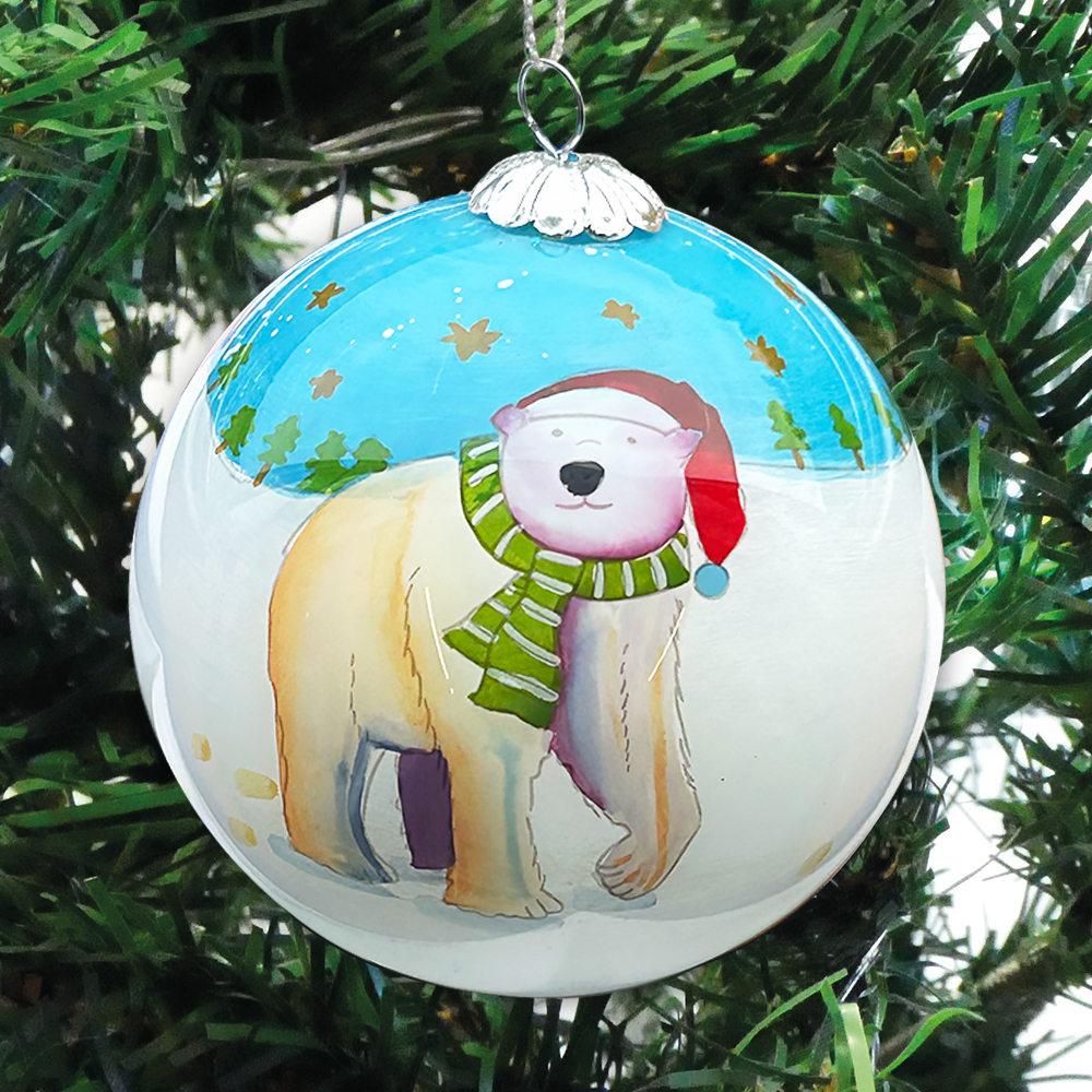 Cornwall Bauble – Polar Bear Hand-Painted Glass