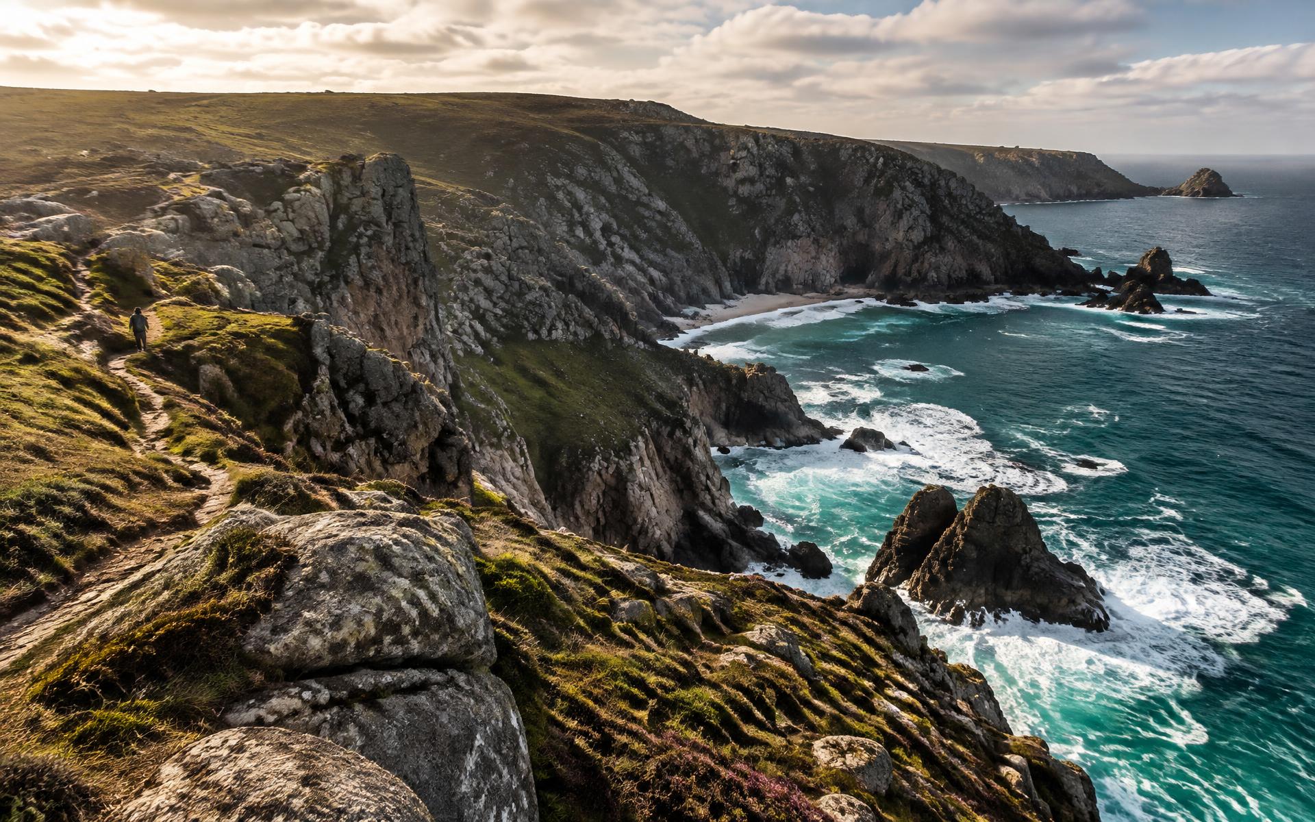 Granite cliffs and turquoise sea on the Cornish coast